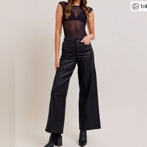Hidden Black Wide-Leg Sleek Coated Pant Jean Womans 27